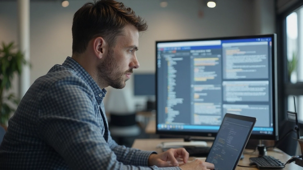 Webontwikkelaar die WCAG-richtlijnen voor toegankelijkheid bestudeert op laptopscherm in modern kantoor